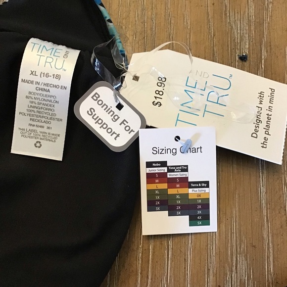 Time and Tru Womens 2pc Blue Palm Leaf Print Bikini Set Size XL-1X 16/18 - Picture 9 of 12